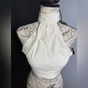 Weworewhat cropped halter linen blend top NWT Size XS